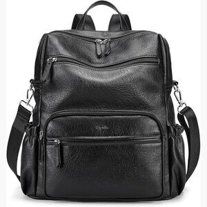 Large PU Leather Backpack Purse with 9 Pockets, Adjustable Straps,